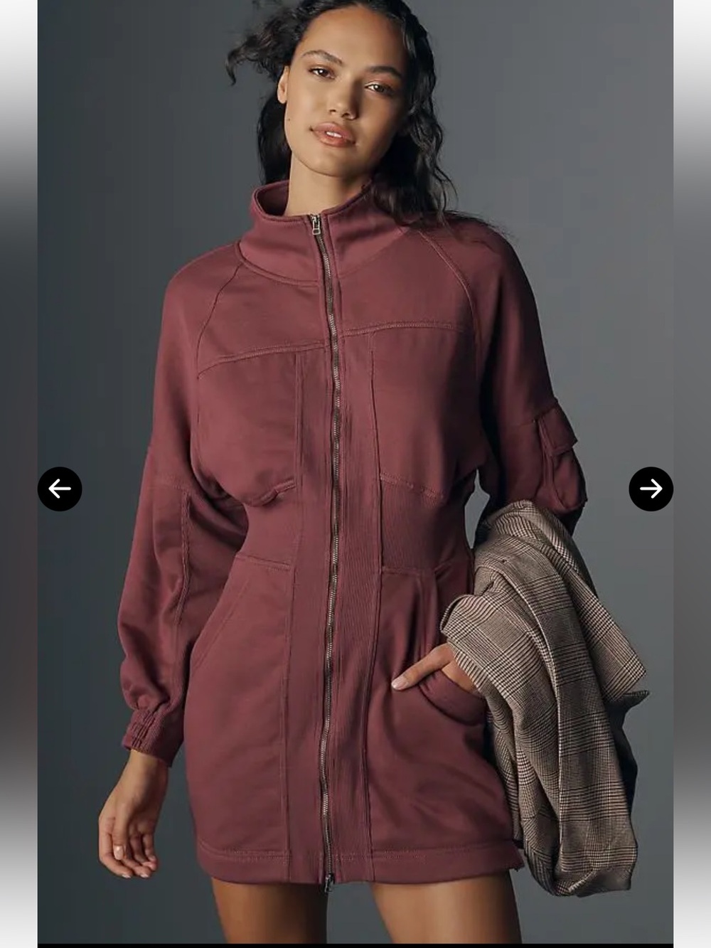 Anthropologie Daily Practice Mauve Zip-Up Pop-Trick Mini Dress